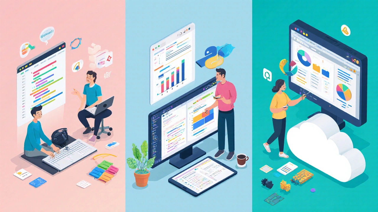 Five learners each focused on coding, data, marketing, design, or cloud tasks.